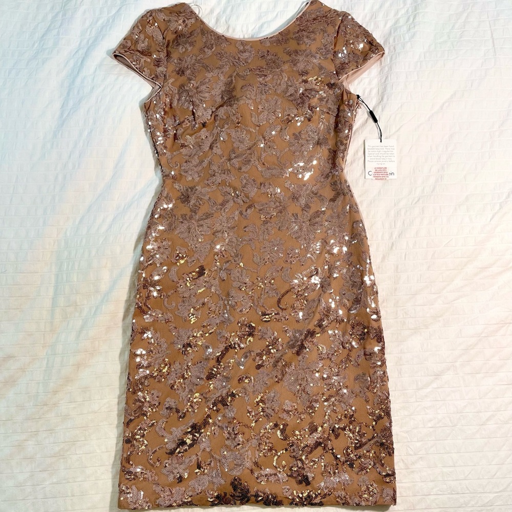 Calvin Klein Champagne Sequin Mini Dress NWT Cocktail (Size 6)